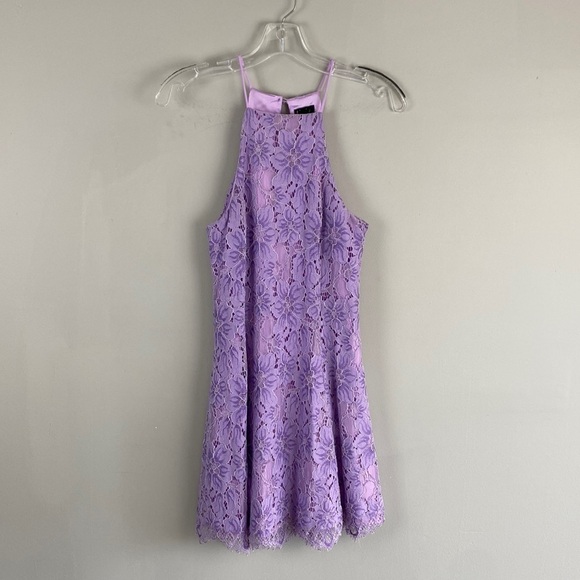 NBD Women Lilac Bria Halter Lace Mini Dress Size XS Lover Era Fairy Purple - Picture 3 of 12
